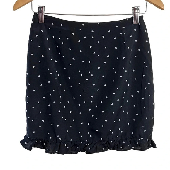 Aqua NEW Heart Pattern Mini Skirt Size Small Black and White Ruffled Hem Party - Picture 1 of 6